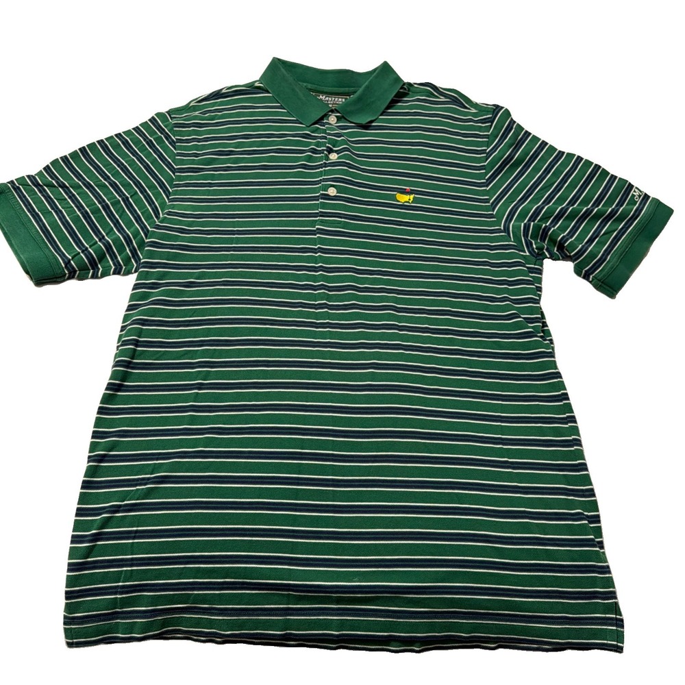 MASTERS COLLECTION Button Front Collar Blue/Green Striped Shirt Mens Size M
